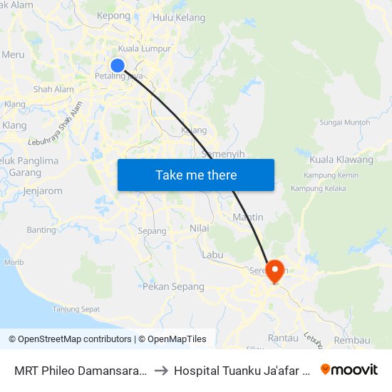 MRT Phileo Damansara, Pintu A (Pj823) to Hospital Tuanku Ja'afar Seremban (HTJS) map