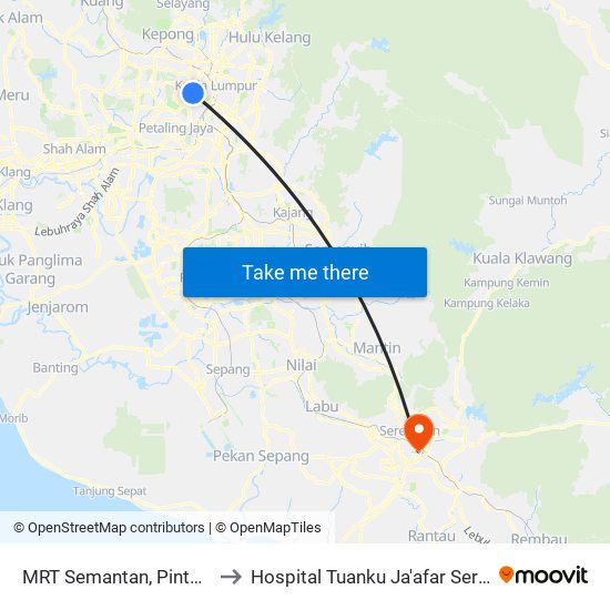 MRT Semantan, Pintu B (Kl1174) to Hospital Tuanku Ja'afar Seremban (HTJS) map