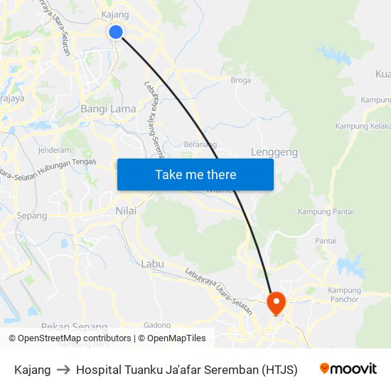 Kajang to Hospital Tuanku Ja'afar Seremban (HTJS) map