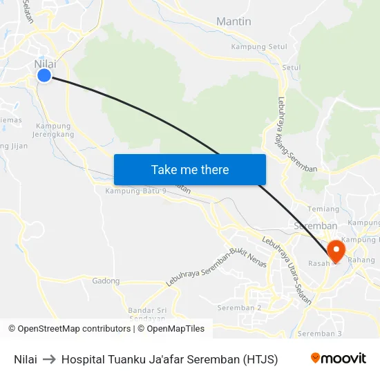 Nilai to Hospital Tuanku Ja'afar Seremban (HTJS) map