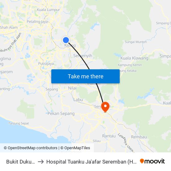 Bukit Dukung to Hospital Tuanku Ja'afar Seremban (HTJS) map