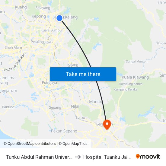 Tunku Abdul Rahman University College (Taruc) (Kl162) to Hospital Tuanku Ja'afar Seremban (HTJS) map