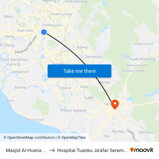 Masjid Al-Husna (Pj614) to Hospital Tuanku Ja'afar Seremban (HTJS) map