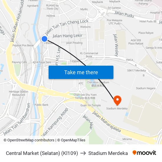 Central Market (Selatan) (Kl109) to Stadium Merdeka map