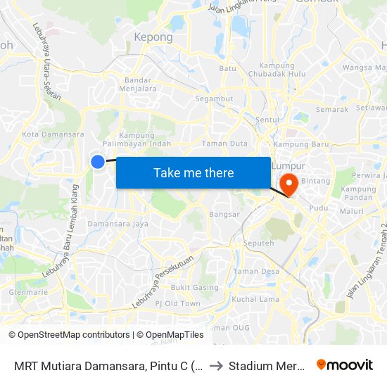 MRT Mutiara Damansara, Pintu C (Pj814) to Stadium Merdeka map