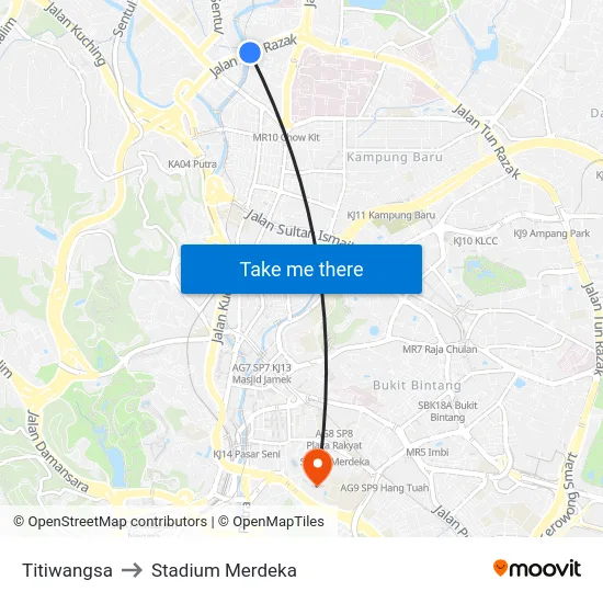 Titiwangsa to Stadium Merdeka map