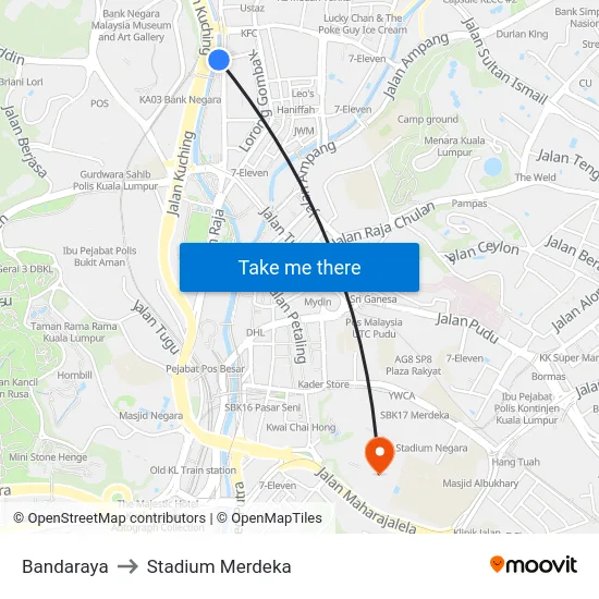 Bandaraya to Stadium Merdeka map