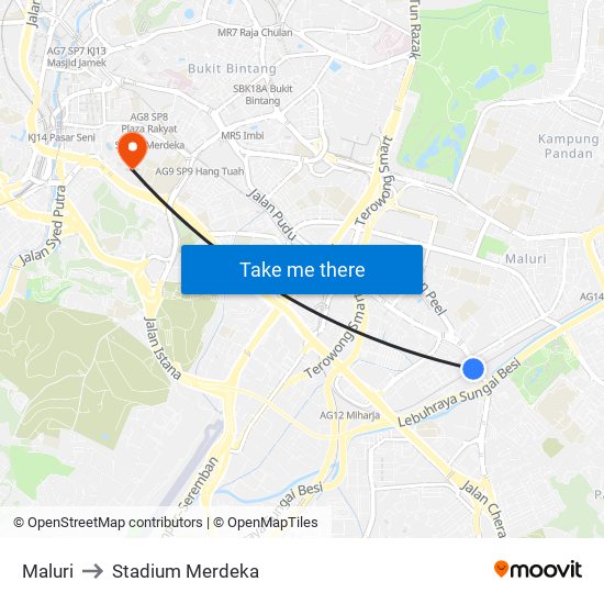 Maluri to Stadium Merdeka map