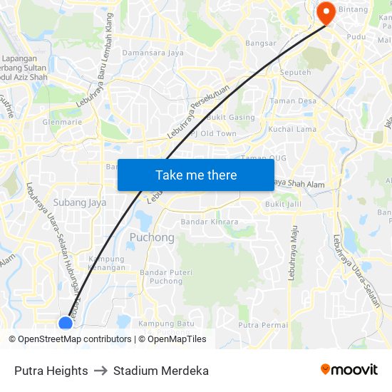 Putra Heights to Stadium Merdeka map