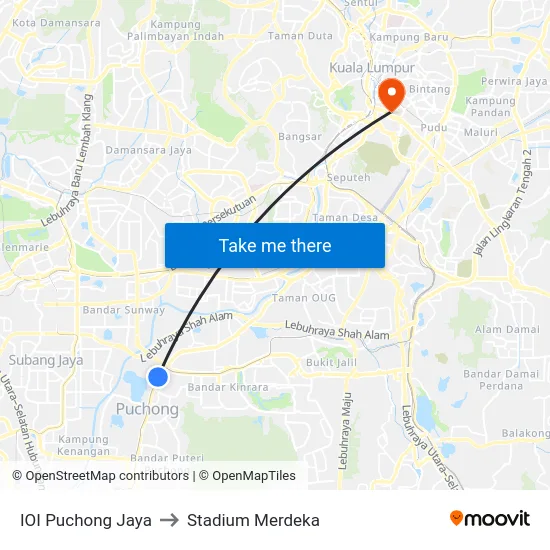IOI Puchong Jaya to Stadium Merdeka map