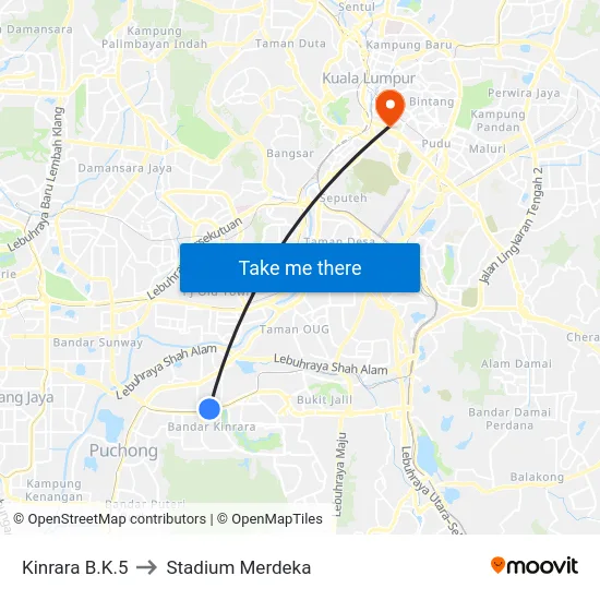 Kinrara B.K.5 to Stadium Merdeka map