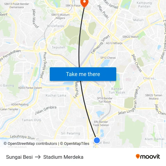 Sungai Besi to Stadium Merdeka map