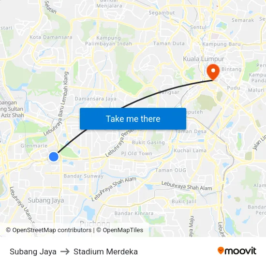 Subang Jaya to Stadium Merdeka map