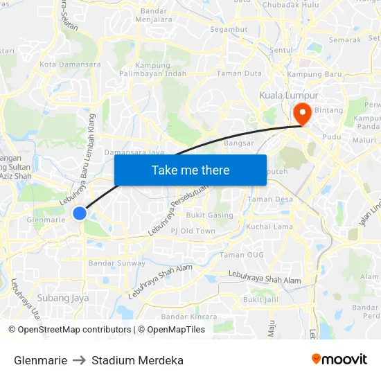 Glenmarie to Stadium Merdeka map