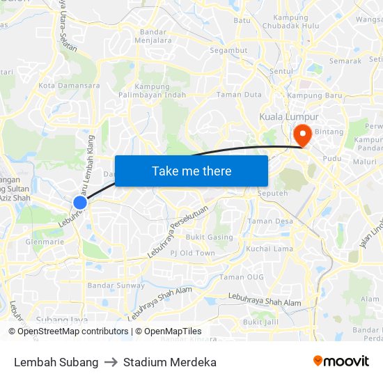 Lembah Subang to Stadium Merdeka map