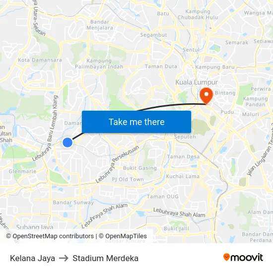 Kelana Jaya to Stadium Merdeka map