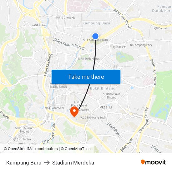 Kampung Baru to Stadium Merdeka map