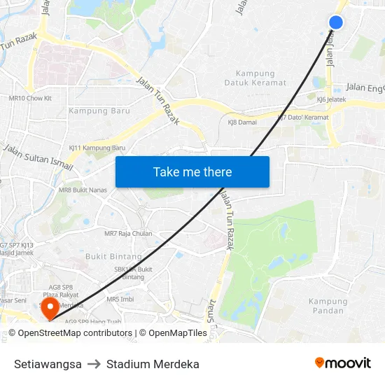 Setiawangsa to Stadium Merdeka map