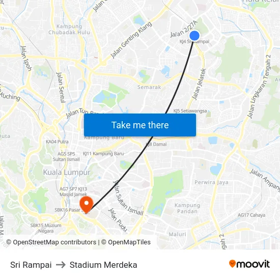 Sri Rampai to Stadium Merdeka map