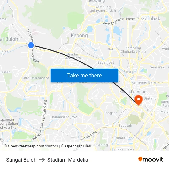 Sungai Buloh to Stadium Merdeka map