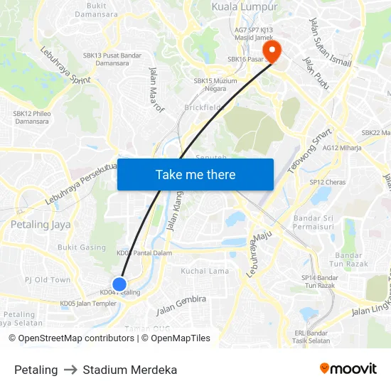 Petaling to Stadium Merdeka map