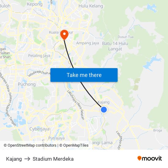 Kajang to Stadium Merdeka map