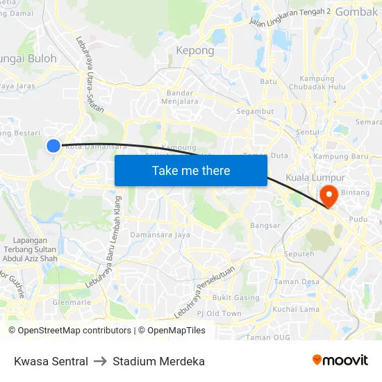 Kwasa Sentral to Stadium Merdeka map