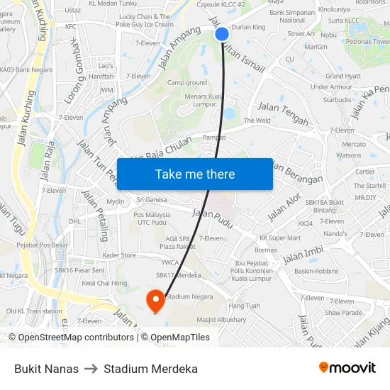 Bukit Nanas to Stadium Merdeka map