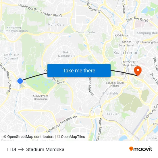 TTDI to Stadium Merdeka map