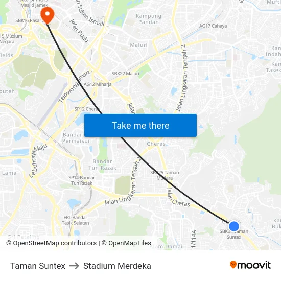 Taman Suntex to Stadium Merdeka map