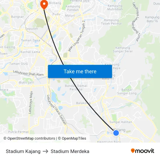 Stadium Kajang to Stadium Merdeka map