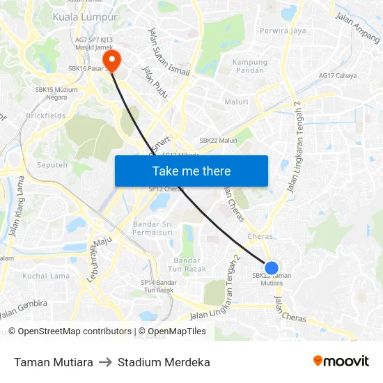 Taman Mutiara to Stadium Merdeka map