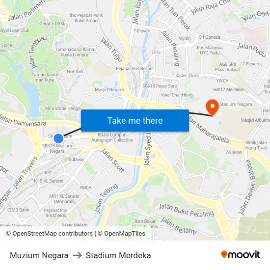 Muzium Negara to Stadium Merdeka map