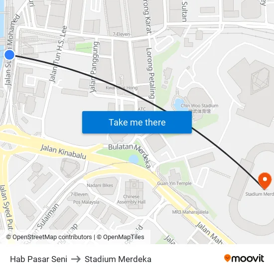 Hab Pasar Seni to Stadium Merdeka map