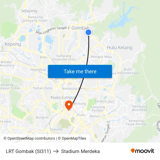 LRT Gombak (Sl311) to Stadium Merdeka map