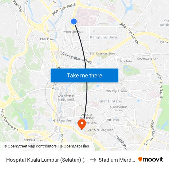 Hospital Kuala Lumpur (Selatan) (Kl56) to Stadium Merdeka map