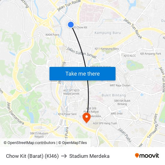 Chow Kit (Barat) (Kl46) to Stadium Merdeka map