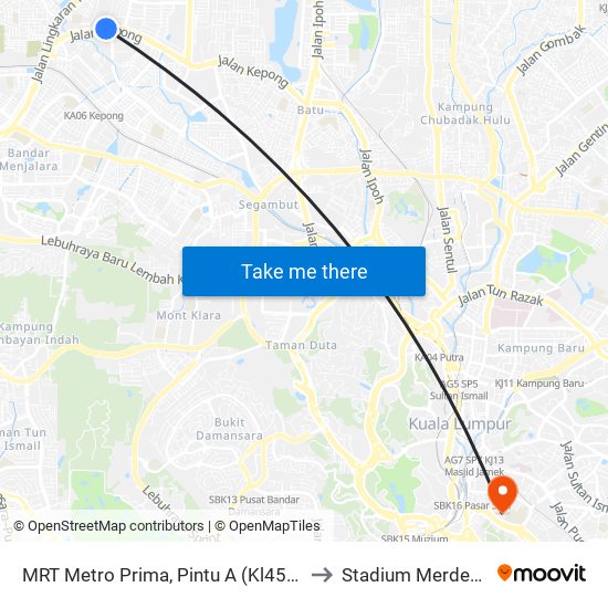 MRT Metro Prima, Pintu A (Kl451) to Stadium Merdeka map