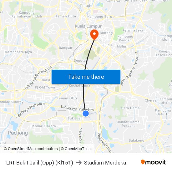 LRT Bukit Jalil (Opp) (Kl151) to Stadium Merdeka map