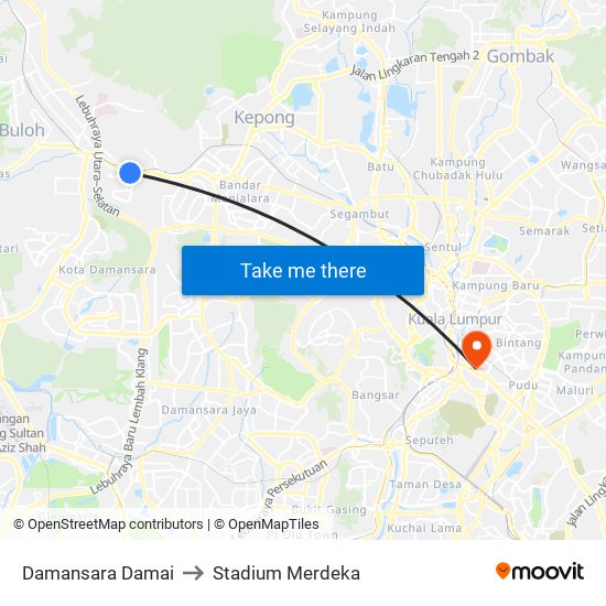 Damansara Damai to Stadium Merdeka map