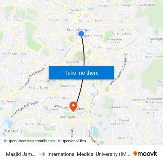 Masjid Jamek to International Medical University (IMU) map