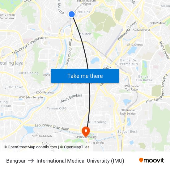 Bangsar to International Medical University (IMU) map