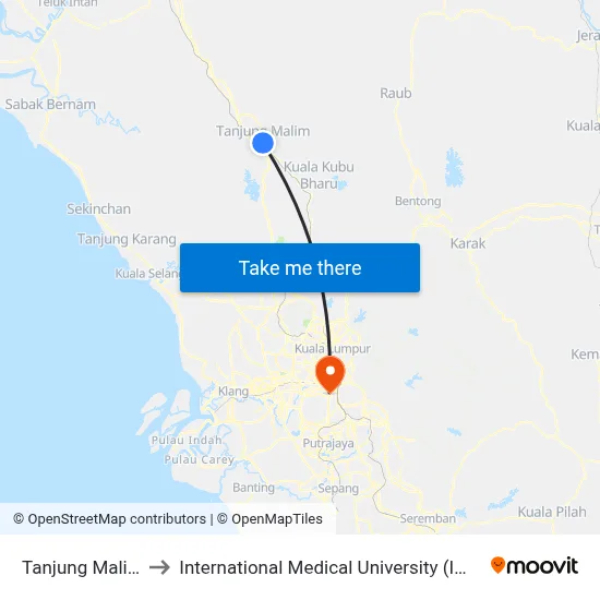 Tanjung Malim to International Medical University (IMU) map