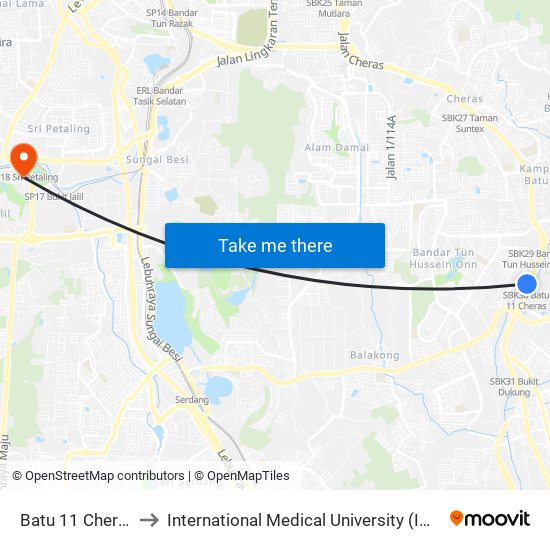 Batu 11 Cheras to International Medical University (IMU) map