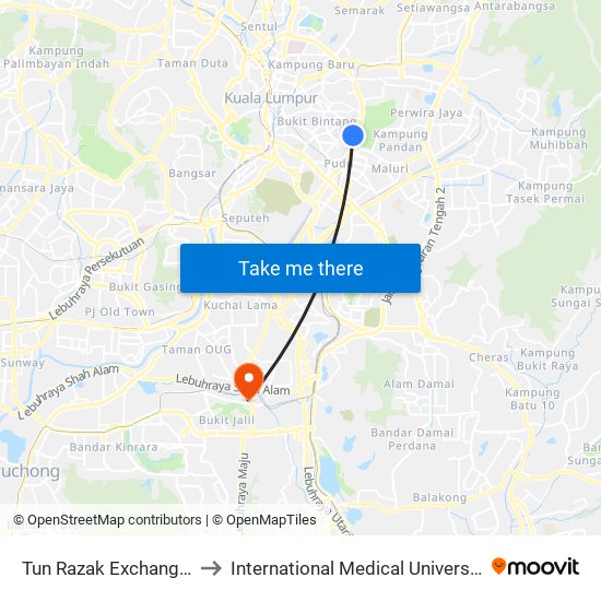 Tun Razak Exchange (Trx) to International Medical University (IMU) map