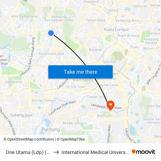 One Utama (Ldp) (Pj629) to International Medical University (IMU) map