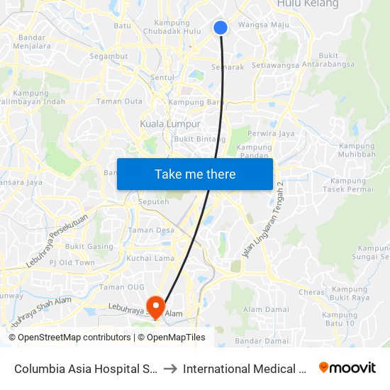 Columbia Asia Hospital Setapak (Kl1598) to International Medical University (IMU) map