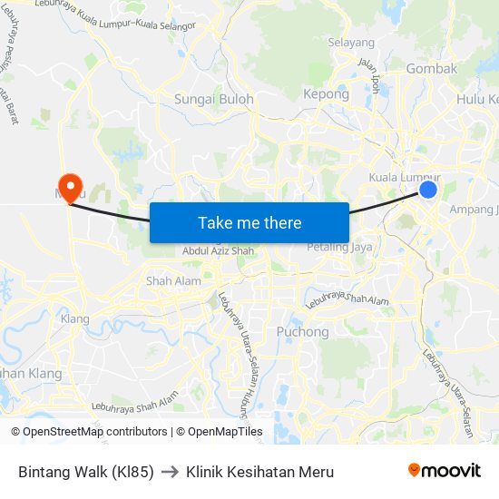 Bintang Walk (Kl85) to Klinik Kesihatan Meru map