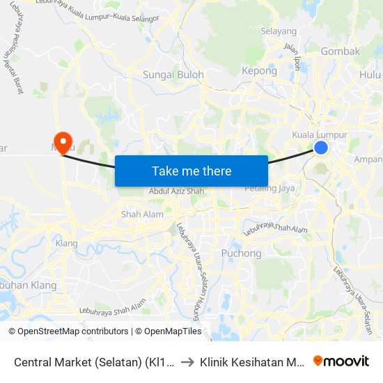 Central Market (Selatan) (Kl109) to Klinik Kesihatan Meru map