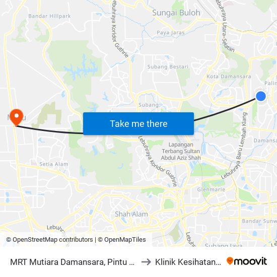 MRT Mutiara Damansara, Pintu C (Pj814) to Klinik Kesihatan Meru map